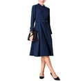 thumbnail image 2 of INSPIRE CHIC Vestido Vintage A-Line para Mujer con Cuello, Manga Larga, Cinturón, Vestidos de Trabajo Acampanados 2XL Azul Marino, 2 of 5
