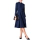 thumbnail image 2 of INSPIRE CHIC Vestido Vintage A-Line para Mujer con Cuello, Manga Larga, Cinturón, Vestidos de Trabajo Acampanados 2XL Azul Marino, 2 of 5