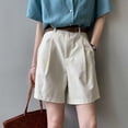 thumbnail image 2 of Belt Pure Cotton Shorts Women High Waist Wide Leg A Line Suit Shorts Office Lady Solid Loose Casual All Match Short Pants, 2 of 5
