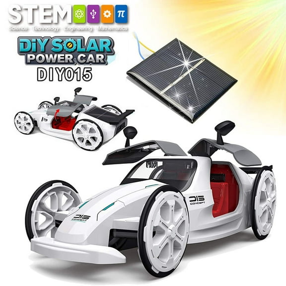 LNKOO STEM Solar and Battery Powered Car Toy, DIY Eco-Engineering Science Assembly Vehicle with Openable Car Doors, Power by Sun Educational Experiment Building Car Kit for Kids 5  Years Old Kids