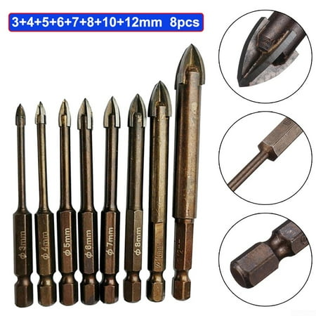 

JSSH 8pcs/Set Tungsten Carbide Glass Drill Bits Glass Cross Spear Head Drill Bits