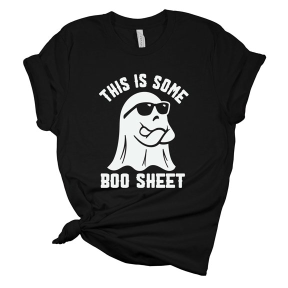 Womens Halloween Tshirt This is Some Boo Sheet Spooky Ghost Short Sleeve Halloween T-shirt-Black-small