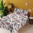 thumbnail image 2 of Ambesonne Valentine Fitted & Flat Sheet with Shams 4 Pcs Set, Rose and Other Flowers, King, Slate Brown Pale Ruby, 2 of 5
