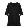 thumbnail image 4 of Women's Plus 3/4 Sleeve Tunic Tops Notch V Neck Flowy Blouses Loose Fit Long Shirts with Pockets to Wear with Leggings Office Daily Wear, Black, L, 4 of 8