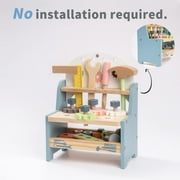 ROBUD Tool Bench Set for Toddlers - Mini Wooden Work Bench for Kids 3+, Construction Toys w/Wooden Tools, Educational Pretend Play Gift Building Toy Tools Set