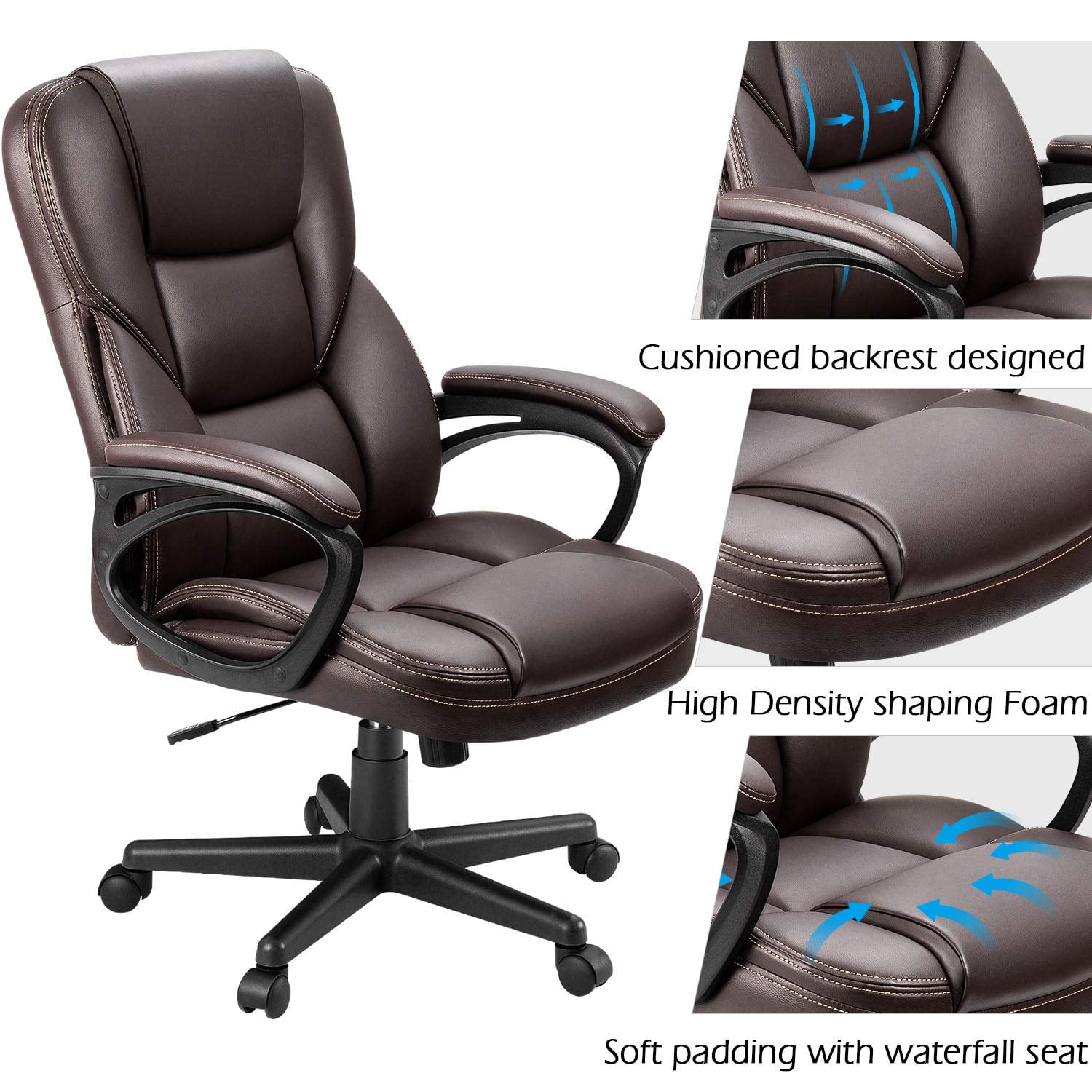 Lacoo Faux Leather High-Back Executive Office Chair with Lumbar Support,  Black