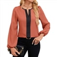 thumbnail image 3 of Blusas Elegantes de Larga para Mujer, con Cuello en V y Bloques de Color, para Negocios y Trabajo, Ropa de Moda para Otoño. Coral M, 3 of 10