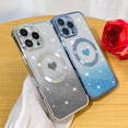 thumbnail image 2 of Magnetic Glitter for iPhone 16 Pro Max [ Compatible with MagSafe ], Luxury Love Heart Pattern Plating Bling Clear Case,Camera Protection Sparkly Slim Soft Back Cover for Women Girls,Blue, 2 of 12
