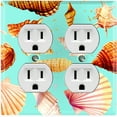 thumbnail image 1 of Metal Light Switch Wall Plate Outlet Cover (Colorful Sea Shells Pattern Teal - Double Duplex), 1 of 2