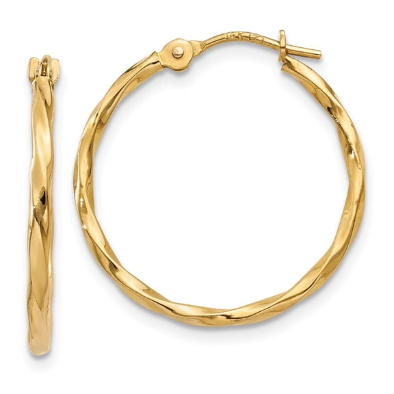 Real 14kt Yellow Gold Twist Hoop Earrings; for Adults and Teens; for Women and Men