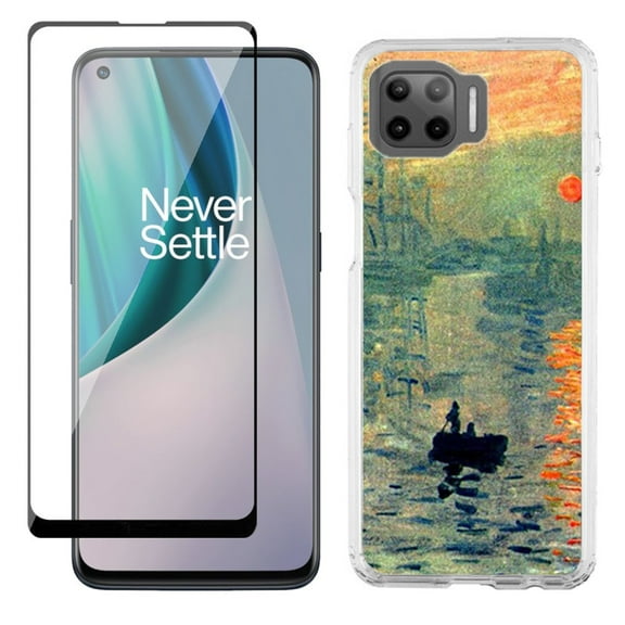 Slim-Fit Protective Phone Case compatible with Motorola Moto One 5G UW, with Tempered Glass Screen Protector, by OneToughShield ® - Sunrise Impression