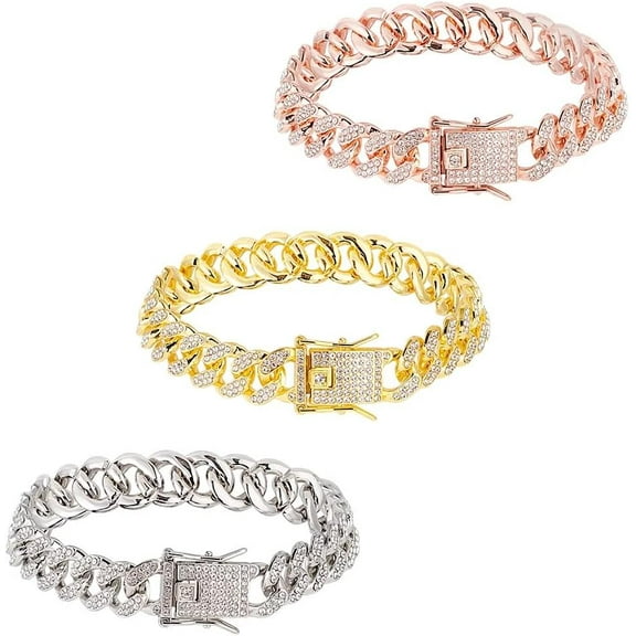 3Pcs Ankle Bracelets for Women 3 Colors Rhinestone Ankle Bracelet Cuban Link Anklets Rhinestone Diamond Bling Anklets Link Chain Women