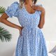 thumbnail image 1 of Vestido Estampado Vestido estampado para mujer Cuello redondo Ahuecado Vestido con cordones Tela diaria (Azul XL) Cgtredaw para Mujer Azul T M, 1 of 7