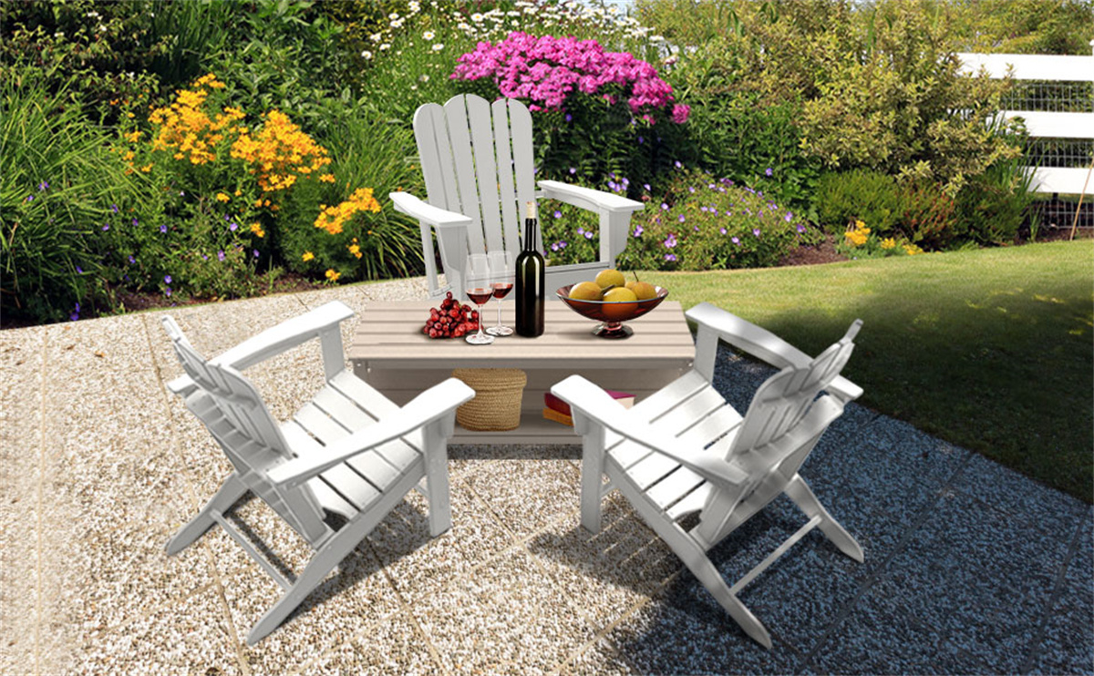 Adirondack Chair Set with 2 Plastic Adirondack Chairs & 1 Outdoor Side Table, Outdoor Adirondack Chair Patio Lounge Chairs with Large Seat & Tall Backrest for Patio Deck, Weather Resistant, White - image 4 of 7