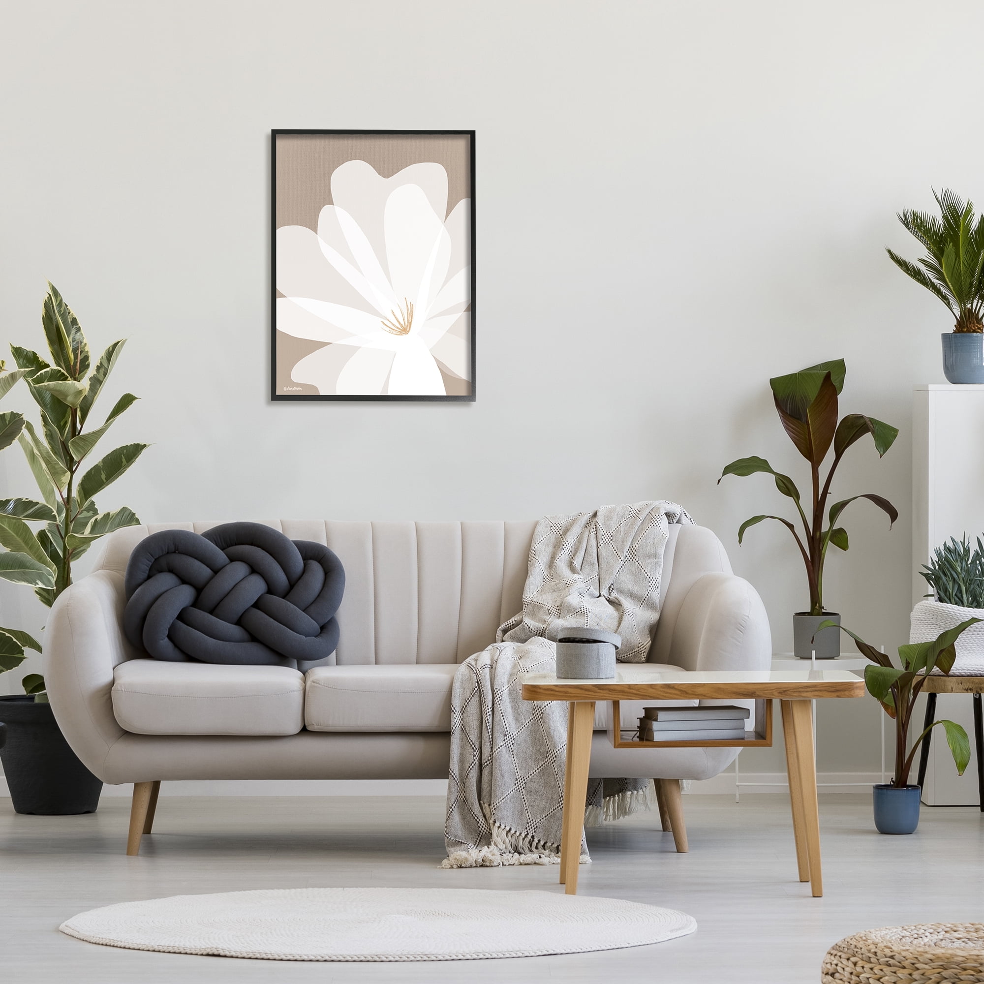 Stupell Industries Beige & White Lily Botanical & Floral Painting Black Framed Art Print Wall Art, 24 x 30
