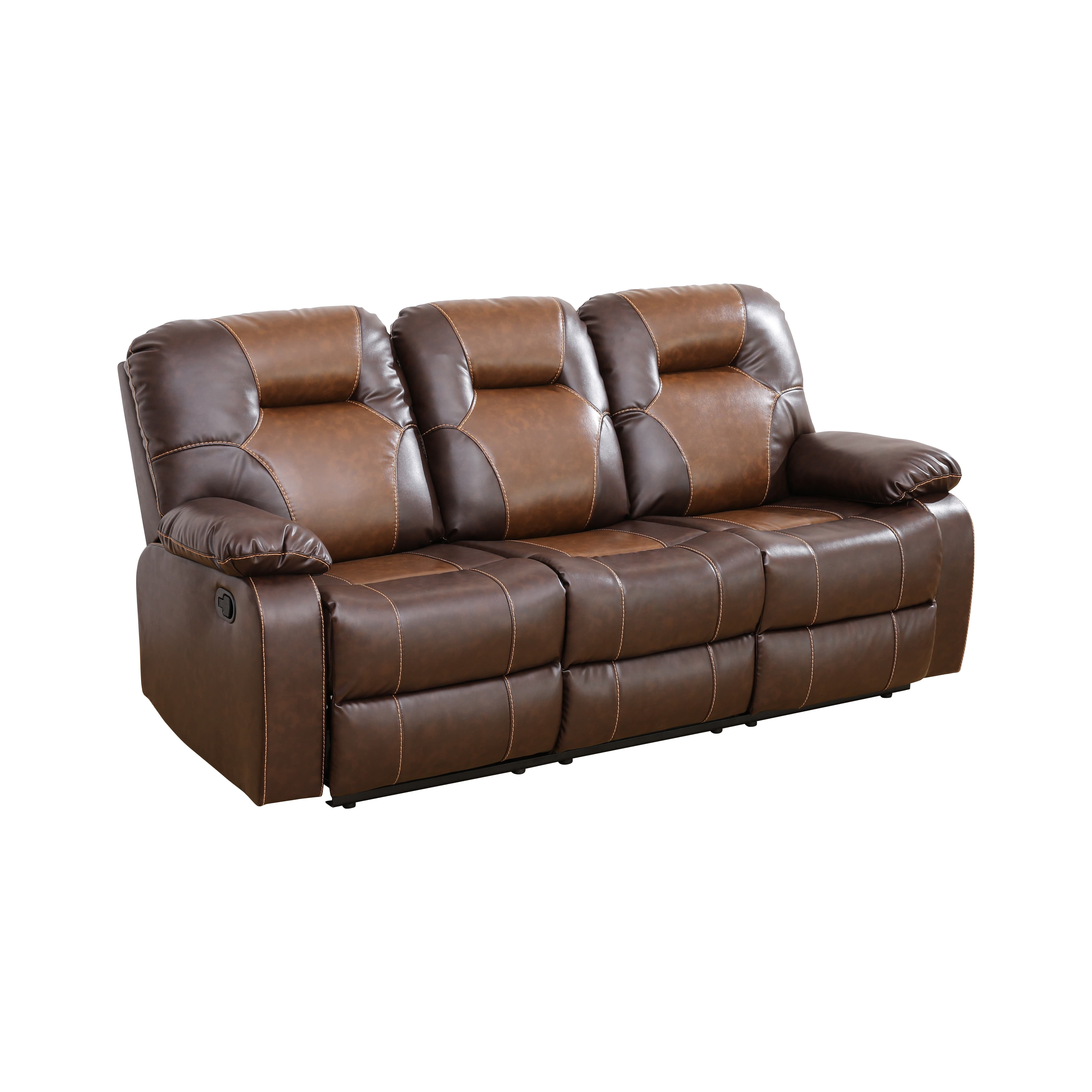 MAYEERTY Reclining Sofa, 3-Seat Breathable Leather Recliner with Reversible Coffee Table for Living Room, Brown