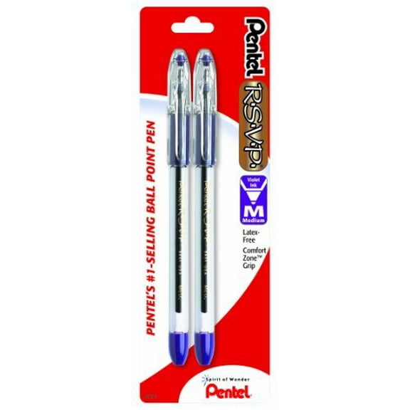Pentel RSVP Ballpoint Pens, Medium Point, 1.0 mm, Violet Ink, 2 Count