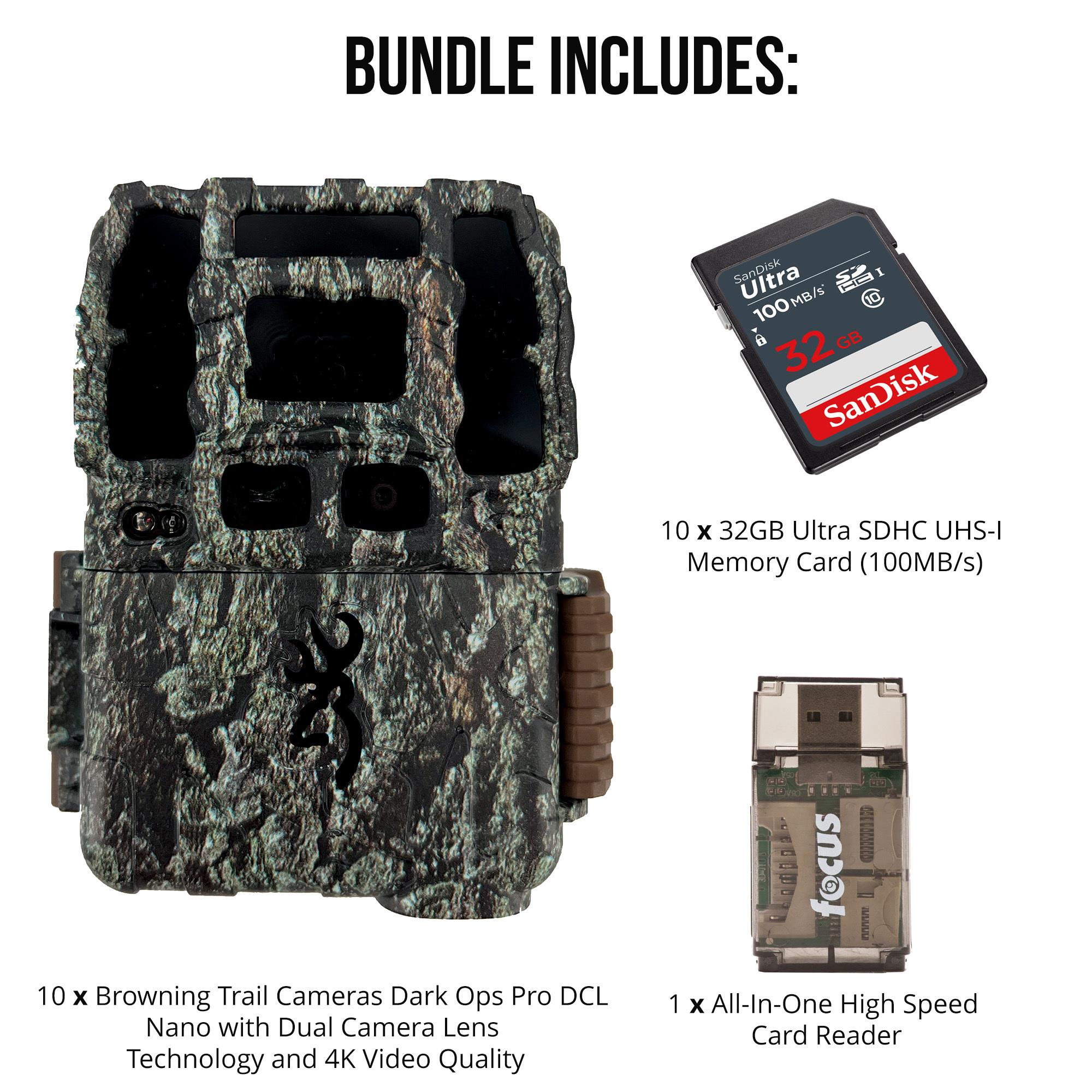 Browning Trail Camera-Dark Ops Pro DCL NANO Trail Camera 10-Pack Bundle with Ten 32GB Cards and Card Reader