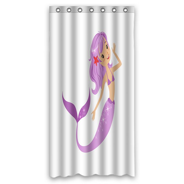 EREHome Rideau de Douche Personnage Sirène Coloré avec Cheveux Violets et Longue Queue de Poisson et Crochets pour Décoration Intérieure 36x72 Pouces