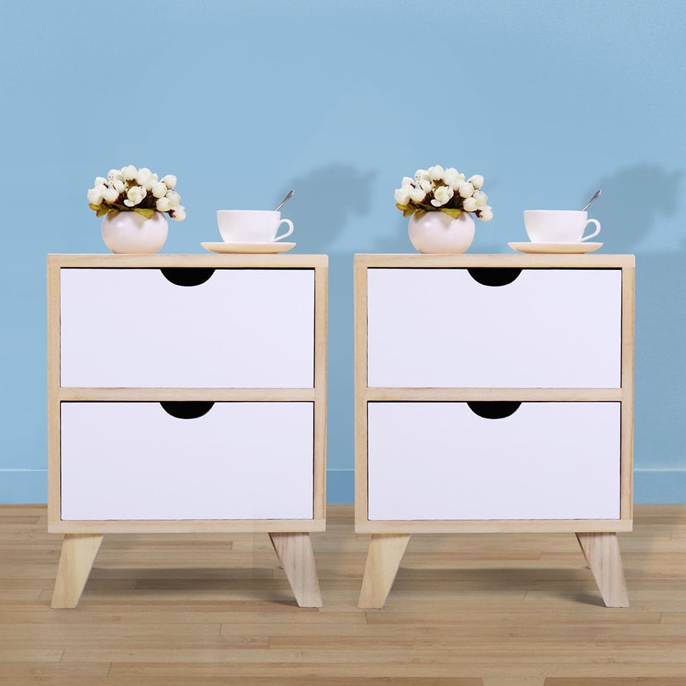 Kepooman Traditional Bedside Furniture for Sofa Couch, 2 Drawers Bedside Cabinets for Home Office, 2PCS Bedside End Table for Bedroom, White Kepooman Traditional Bedside Furniture for Sofa Couch, 2 Drawers Bedside Cabinets for Home Office, 2PCS Bedside End Table for Bedroom, White