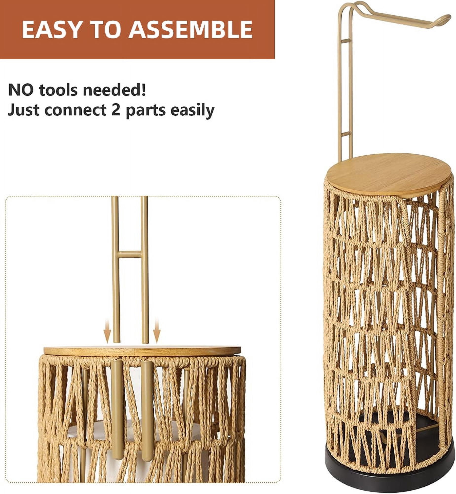 MIDODO Freestanding Toilet Paper Holder with Storage, 3 Rolls of Tissue Holder for Bathroom, Rattan Boho Handmade Woven Toilet Paper Roll Holder Stand