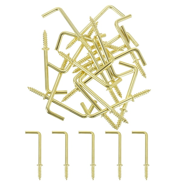Paquete de 40 ganchos en forma de L, ganchos de tornillo de ángulo recto de 1-1/2 pulgadas para colgar, dorado