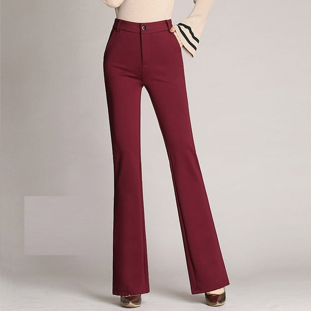 Women's Bootcut Pull-On Dress Pants High Waist Straight Leg Work Pants  Office Business Long Trousers with Pockets