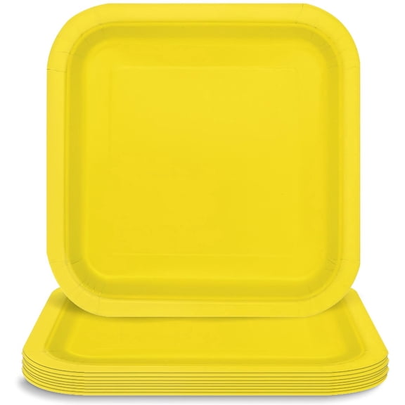 Unique Premier Style Neon Yellow Square Paper Dessert Plates - 7" (Pack of 12) - Vibrant Design, Ideal for Parties and Special Events