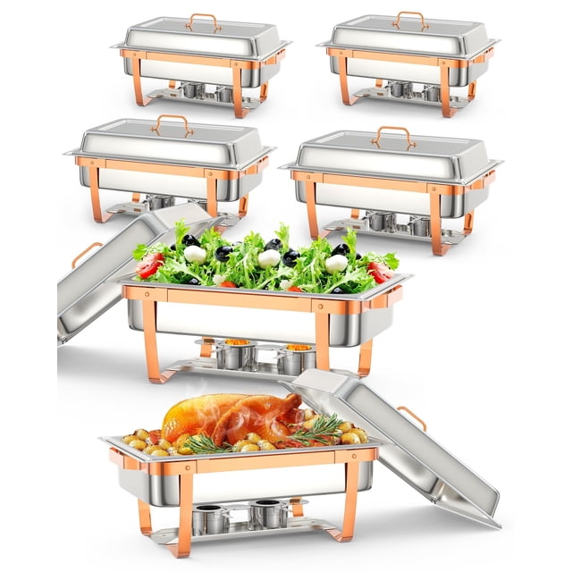 Cherish Plats Anti-Frottement pour Buffet, Lot de 2, Serveurs et Réchauds de Buffet Rectangulaires en Acier Inoxydable de 8 Qt, Réchauds pour Traiteur avec Couvercle, Ensemble Complet pour Fêtes, Banquets et Mariages