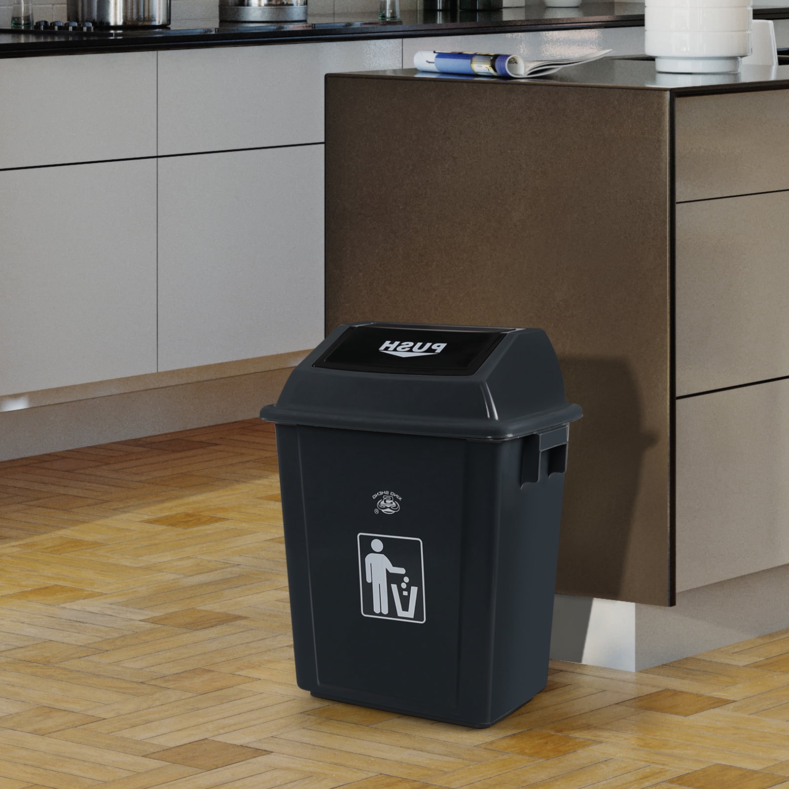 Tyminin 6 Gallon Plastic Kitchen Trash Can with Swing Lid, Rectangular Office Garbage Can, Gray(Pack of 4)