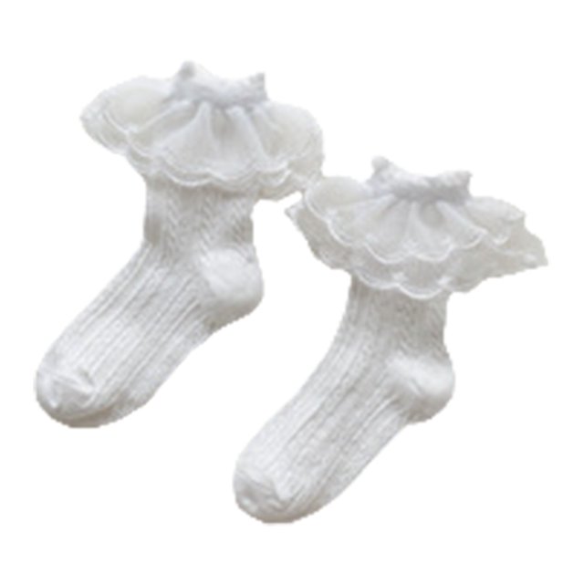 Calcetines con volantes y ojales para niñas pequeñas, calcetines de algodón estilo princesa de encaje con volantes y puños blancos de malla bonita S para 1-3 años