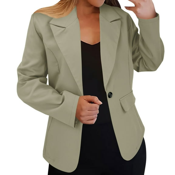 Yigetop Womens Blazer Women's Autumn and Winter Long Sleeved Button Solid Color Cardigan Small Suit Jacket Casual Blazer for Women Army Green L