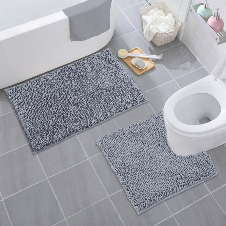 Large Gray Bathroom Rugs, 20×32 Absorbent Shaggy Shower Mat, Microfiber  Bath Mats for Bathroom, Luxury Bathroom Floor Mats Rubber Back