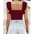 thumbnail image 3 of YOUI-GIFTS Womens Square Neck Ruffle Strap Ribbed Sleeveless Tank Tops Long Sleeve Bodysuits, 3 of 5