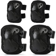 Naler 4 Pcs Sport Knee & Elbow Pads Protective Gear Adjustable Knee Elbow Wrist Guards Set for Teen Adult,Black