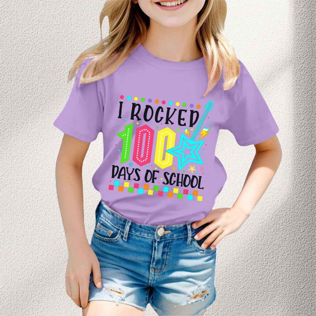 iTNHFP Vêtements pour Petites Filles Mode Décontractée Imprimé Col Rond Manches Courtes T-Shirt Ample 5584