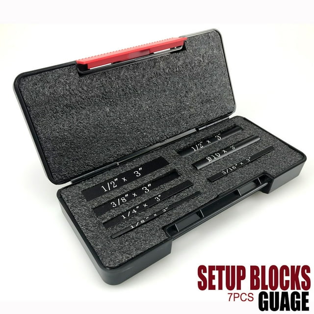 7-Piece Anodized Aluminum Setup Blocks for Woodworking - Precision Height Gauge Set with Engraved Markings, Includes 5 Size Measuring Blocks & 2 Hole Gauges, Machinist Tool for Router Bits, Saws,