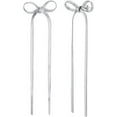 thumbnail image 5 of Stainless Steel Long Tassel Snake Chain Bowtie Style Dangle Drop Earrings, 5 of 8