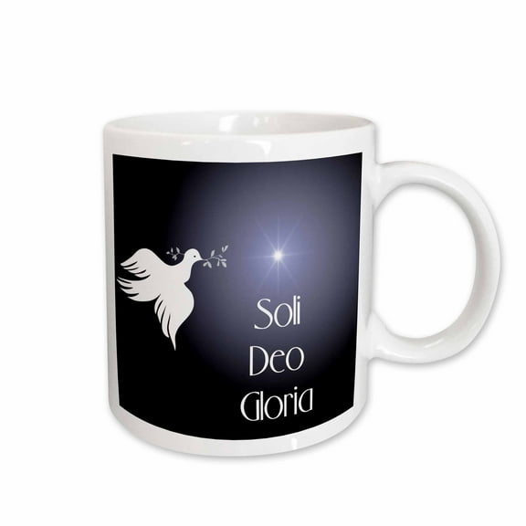 3drose, Dove with an Olive Branch, Bright Star and Soli Deo Gloria, Glory to God Alone. on Dark Blue Bk.., 15oz Mug