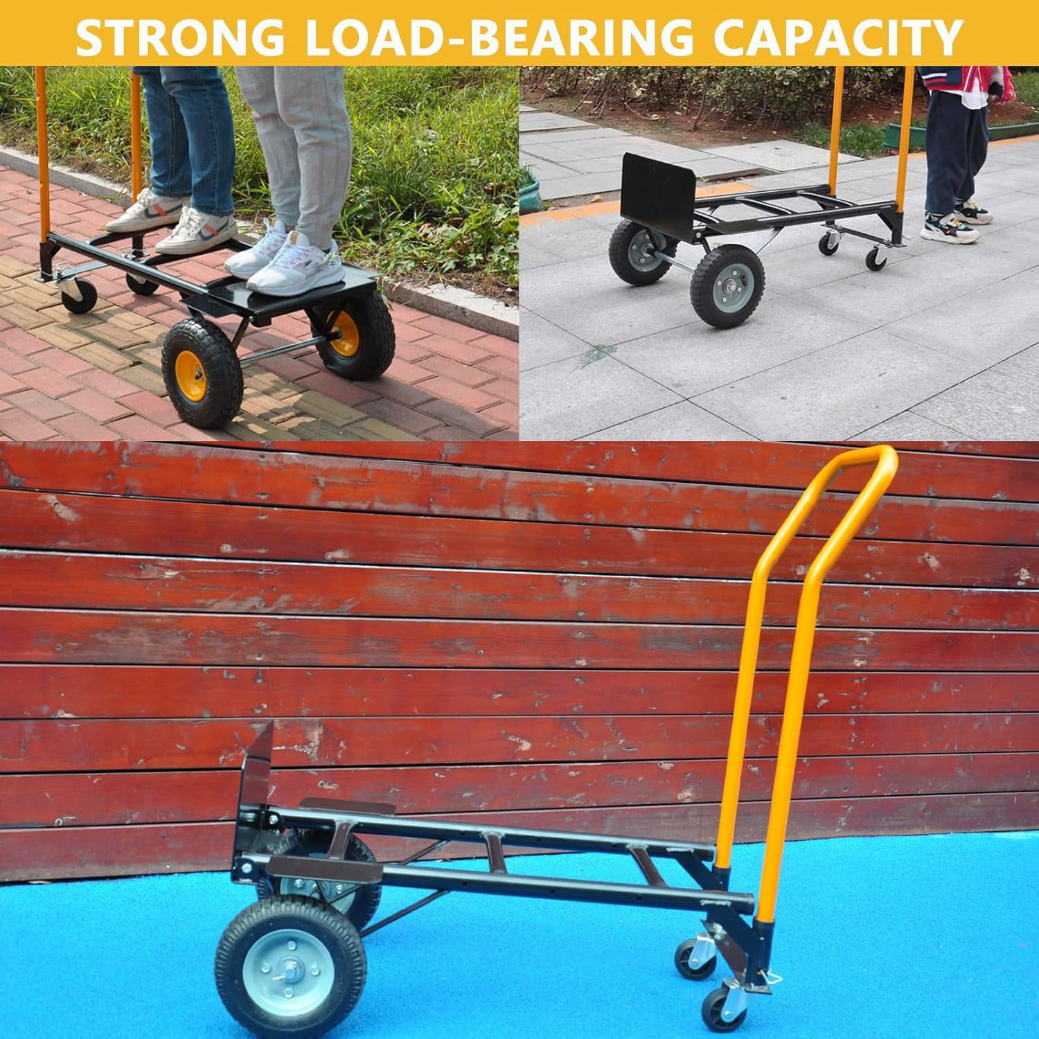 Accreate 4-Wheel Convertible Hand Truck, 2-in-1 Platform Dolly with Solid Tires, Functions as 2-Wheel Dolly Cart or 4-Wheel Push Cart for Moving in Warehouse, Garden, or Grocery