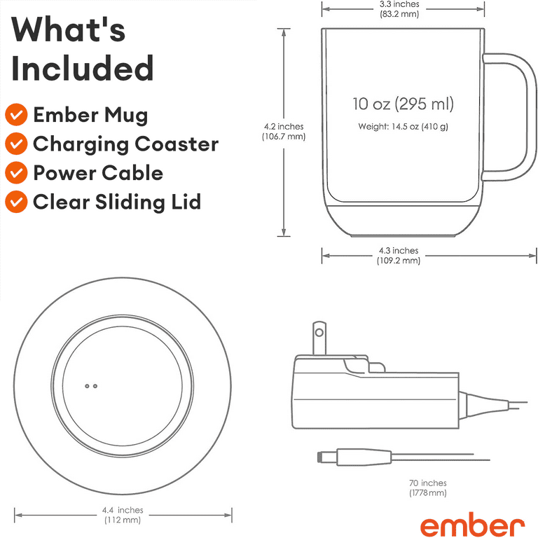 Ember Temperature Control Smart Mug 2, 10 oz, Grey, 80 min Battery Life |  App Controlled Heated Coffee Mug | Improved Design with Clear Splash-Proof