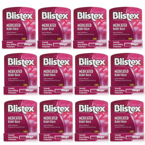 Pack of (12) Blistex Medicated Berry Balm SPF 15 0.05 Ounce Stick