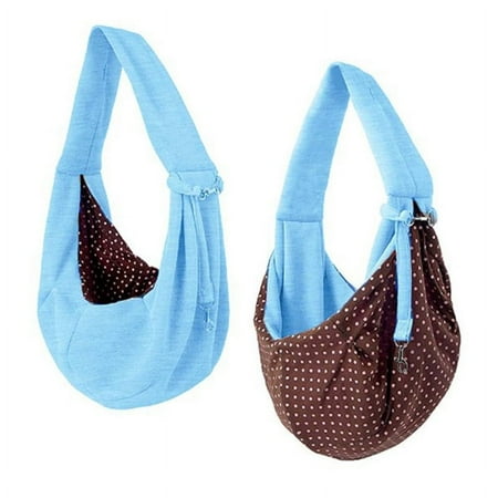 Qaailabf Amerteer Reversible Dog Sling Carrier  Hands-Free Pet Papoose Bag  Breathable No-Chemical Material  Double-Sided Light Blue Puppy Pouch with Security Hasp  Small Dogs up to 12 Pounds