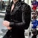 thumbnail image 2 of Hombres Impreso Cardigan Solapa Moda Botón Camisa Slim Casual Manga Larga Tops UHUSE Camisa, 2 of 9