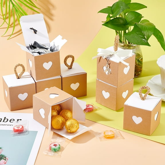 1box 30pcs Kraft Paper Favor boxes Cube Gift boxes Wedding Favour Paper box for Christmas Anniversary Birthday Party Baptism Bridal Shower White 2.2 X 2.2 X 2.17 Inches