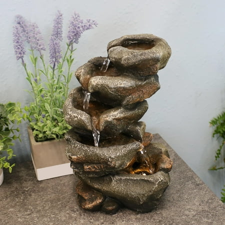 Sunnydaze Indoor Office Entryway Tabletop Serene Rocky Falls Water Fountain Feature with LED Light - 10