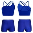 thumbnail image 6 of Doomiva Kids Girls 2PCS Dancing Gym Clothing Sets Sleeveless Criss Cross Crop Top with Booty Shorts Royal Blue 6, 6 of 7