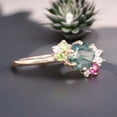 thumbnail image 2 of Hexagon Moss Agate Engagement Ring Ruby Cluster Wedding Jewelry Nature Inspired Proposal Ring Multi Gemstone Gift Ring, 2 of 4