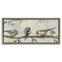 Stupell Industries Perched Songbirds on Branch Animals Painting Brown Floater Framed Canvas Art Print Wall Art, 31 x 14