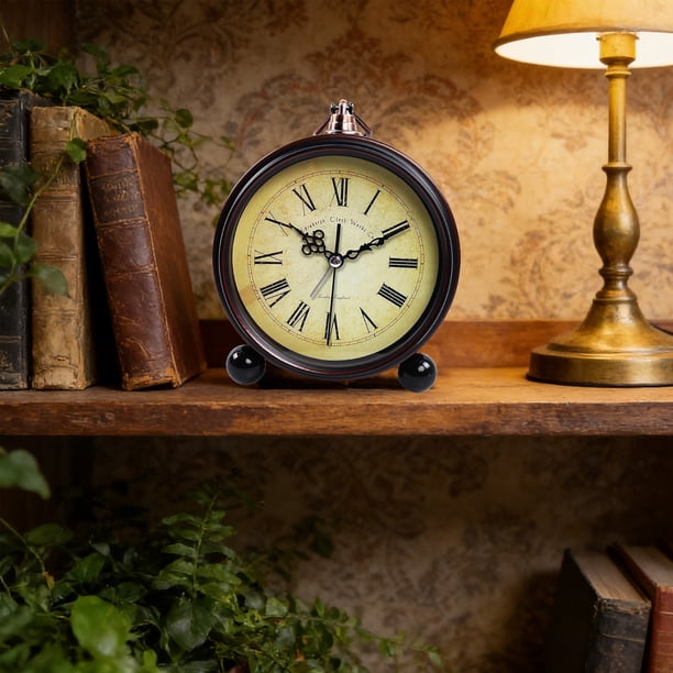 Reloj Despertador Analógico Vintage, Pequeño y Silencioso, con Luz Nocturna, Funciona con Pilas, Ideal para Mesa, Dormitorio, Mesita de Noche, Sala de Estar, Regalo.